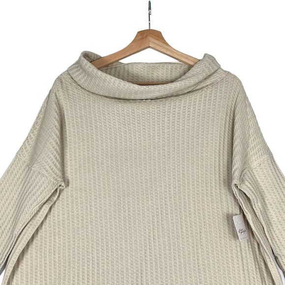 Free People Juicy Long Sleeves Top Sz S In Stone Cold Beige Split Back Oversized - Picture 3 of 8